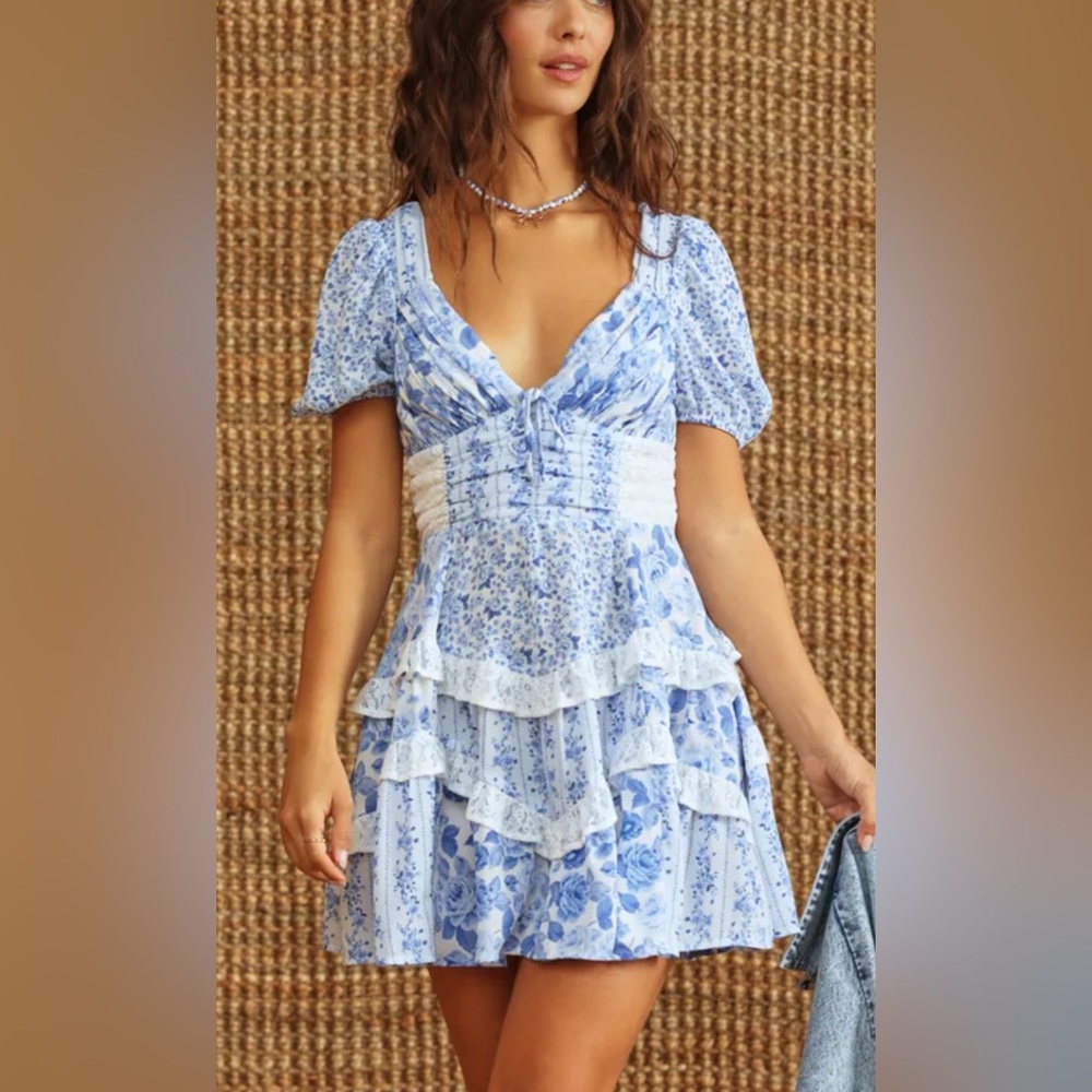 Altar'd State Blue and White Floral Mini Dress